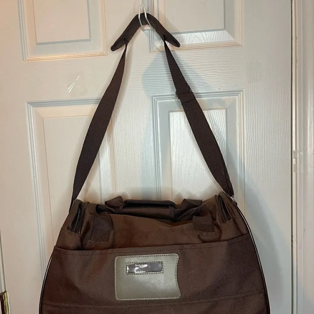 Oleg Cassini Brown Weekender Overnight Travel Duffel Carry-On Bag.